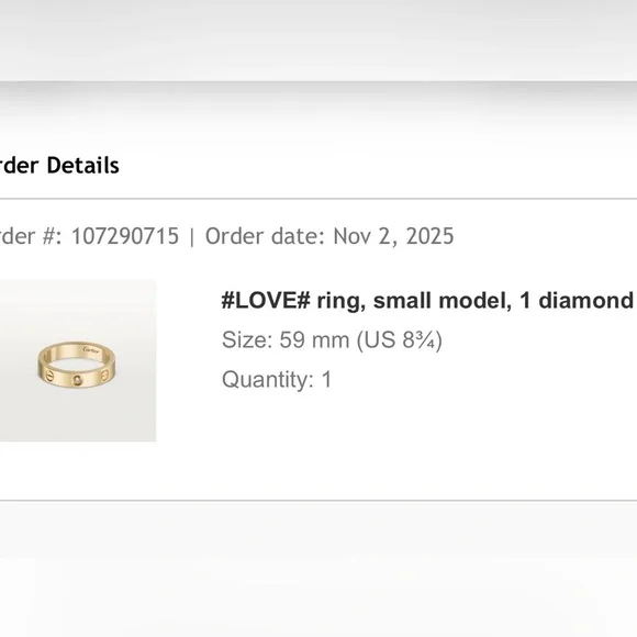 EUC AUTHENTIC CARTIER LOVE RING SMALL MODEL- 1 diamond 8 3/4 - Picture 16 of 16